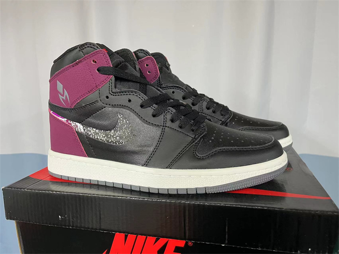 Women's Running Weapon Air Jordan 1 Black/Purple Shoes 0428
